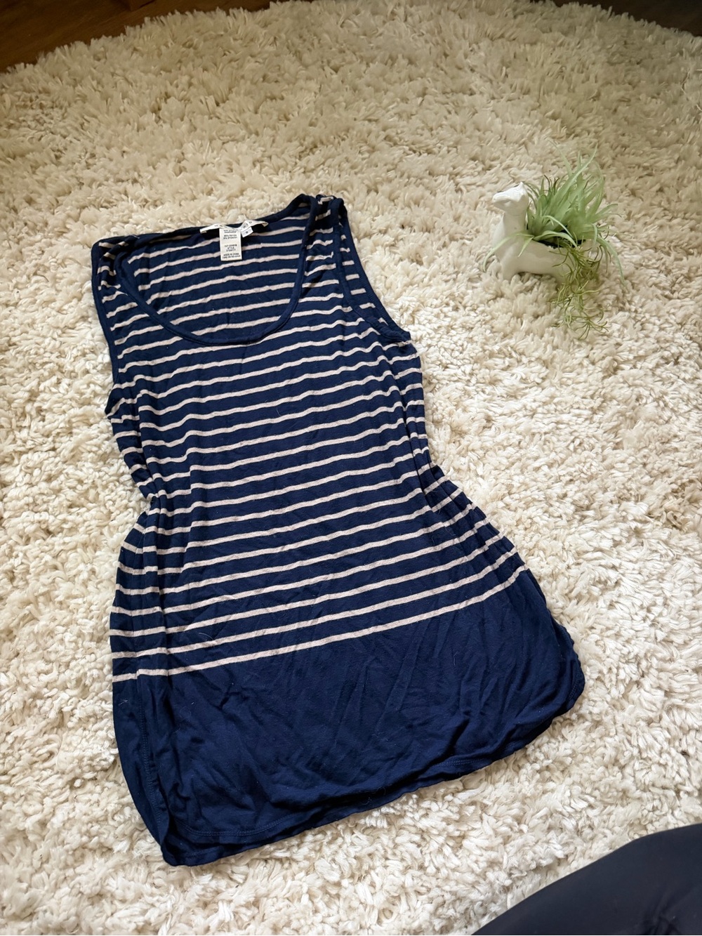 Navy and White max studio women’s summer Striped Sleeveless Tank Top